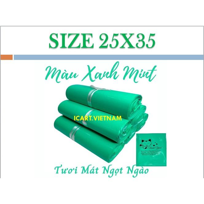 Túi Gói Hàng Túi Đóng Hàng Màu Xanh Mint In Mèo Thần Tài & Cám Ơn Khách Hàng Size 25x35