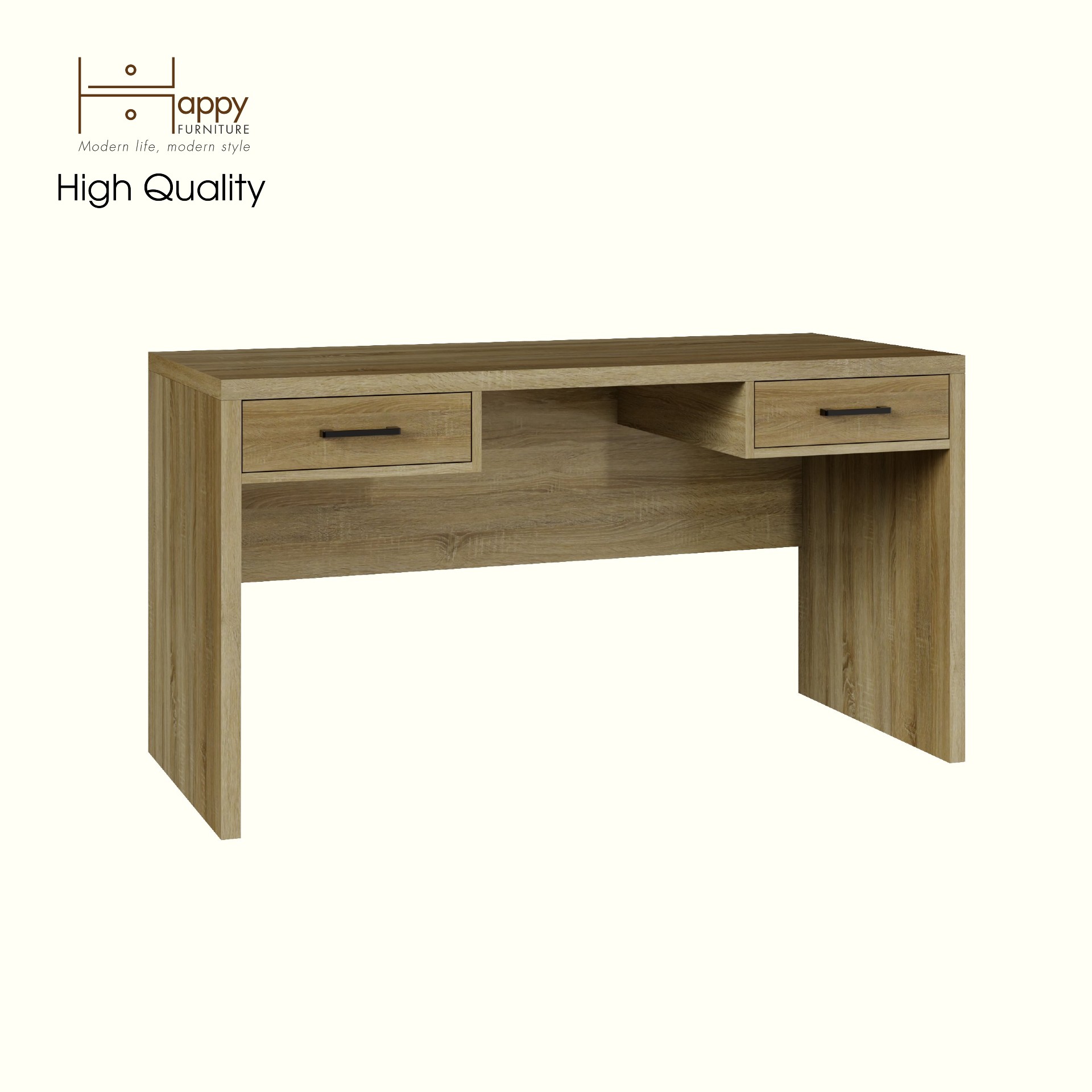 HAPPY FURNITURE , HEINEE - Bàn làm việc 2 ngăn kéo, BAN_129 , 140cm x 59cm x 75cm DxRxC, sản phẩm phổ thông