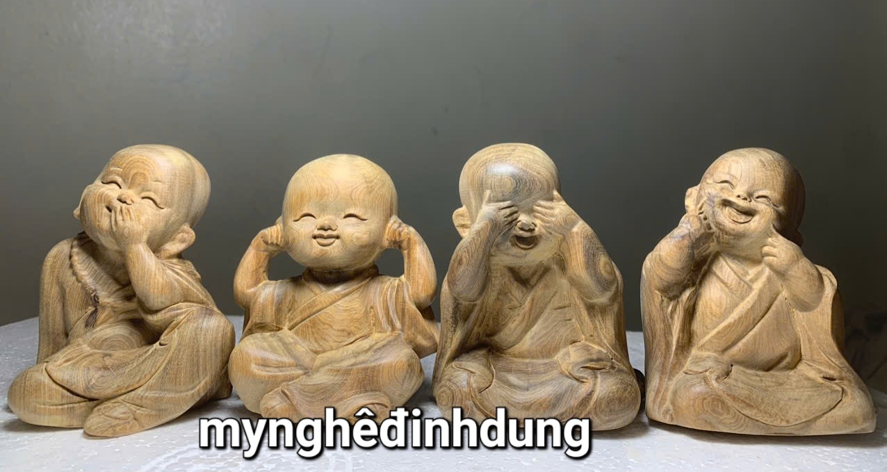Bộ tượng tứ không bằng gỗ bách xanh thơm nức kt cao 12x10x9cm