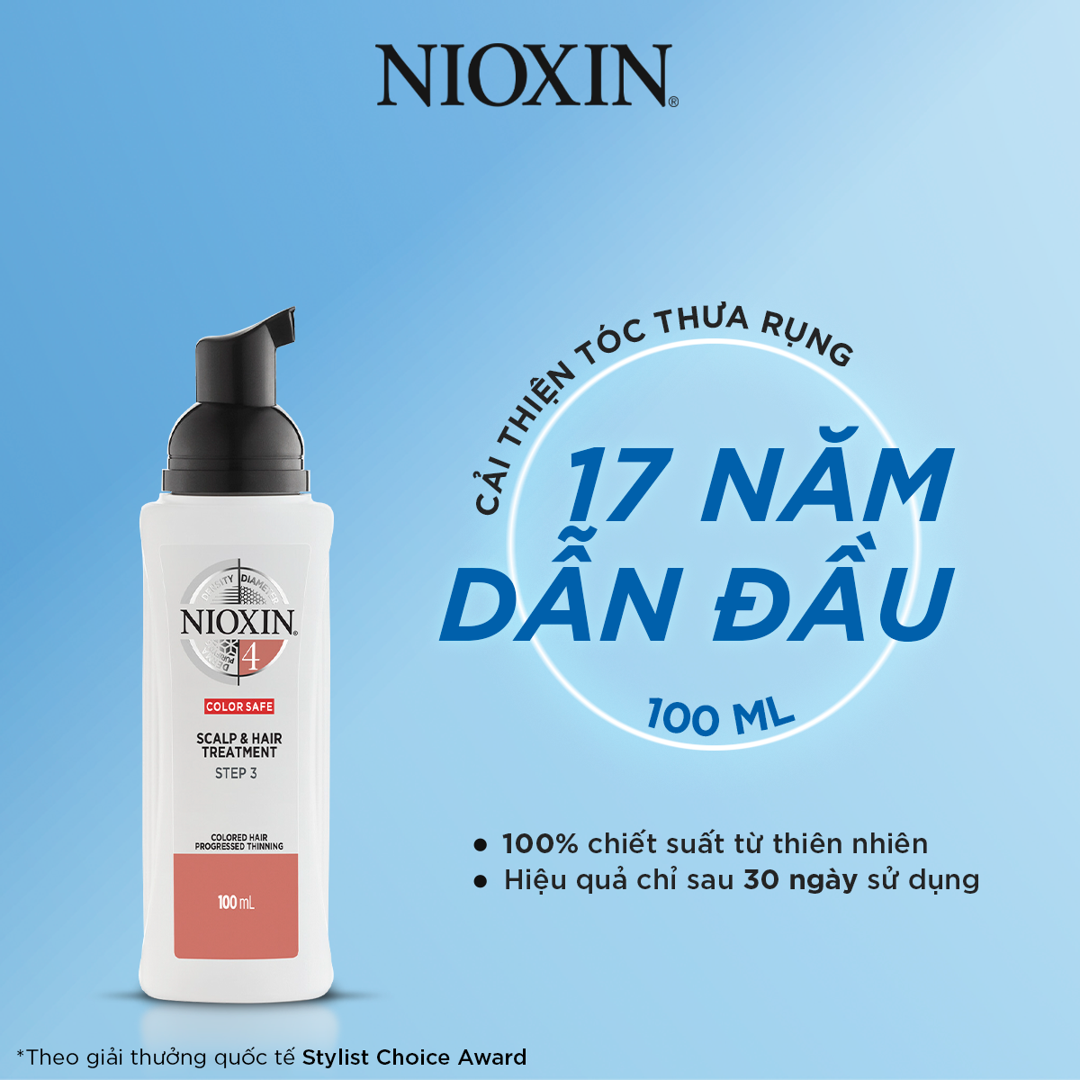 Tinh chất dưỡng tóc Nioxin chiết xuất thiên nhiên giúp bảo vệ tóc và da đầu, tăng độ dày của tóc