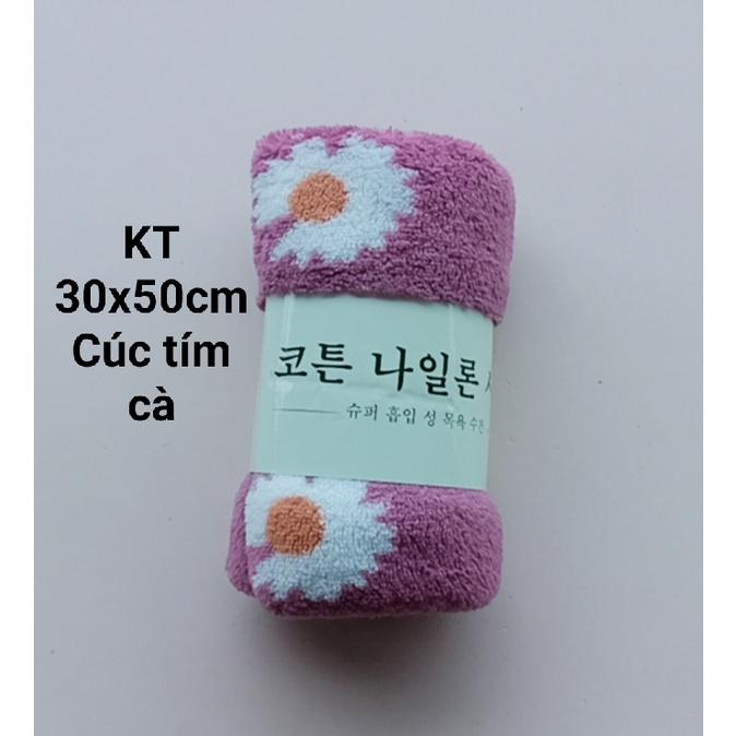 Khăn mặt KT 30x50cm in 3D hình hoa cúc đẹp siêu thấm NC hàng xuất Hàn chất cotton 100% Giá 7200₫/1cai - Xanh dương &amp;