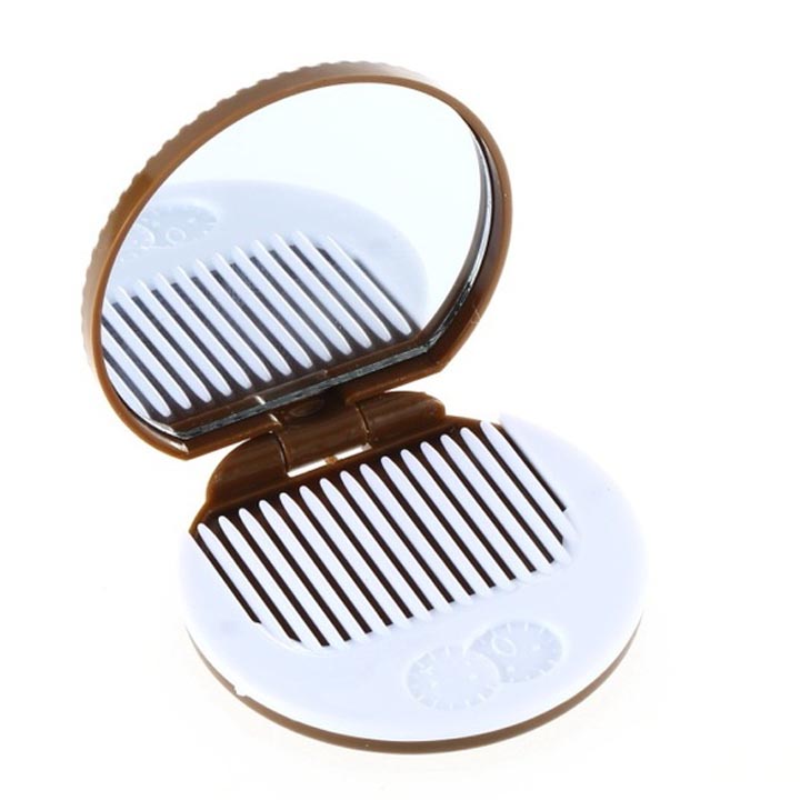 Bộ gương lược bỏ túi mini hình chiếc bánh cookie - màu nâu sẫm  BGL12