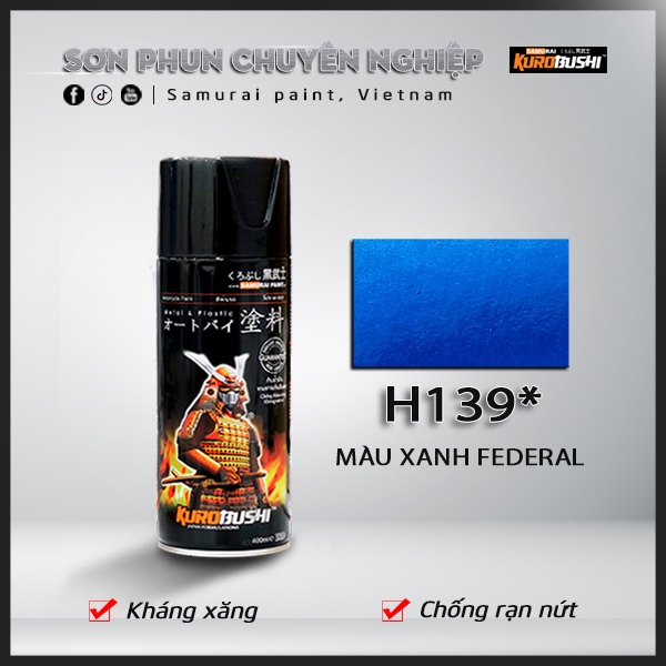 Sơn xịt Samurai Kurobushi - MÀU XANH DƯƠNG CANDY H139 (400ml)