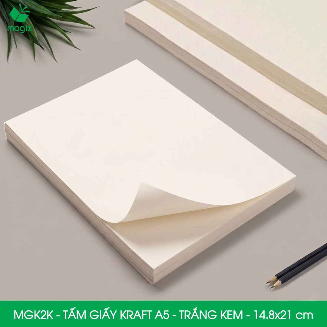 MGK2K - A5 - 100 gsm - 100 tờ giấy kraft trắng kem - Giấy mỹ thuật in ấn, làm ruột sổ, vẽ phác thảo