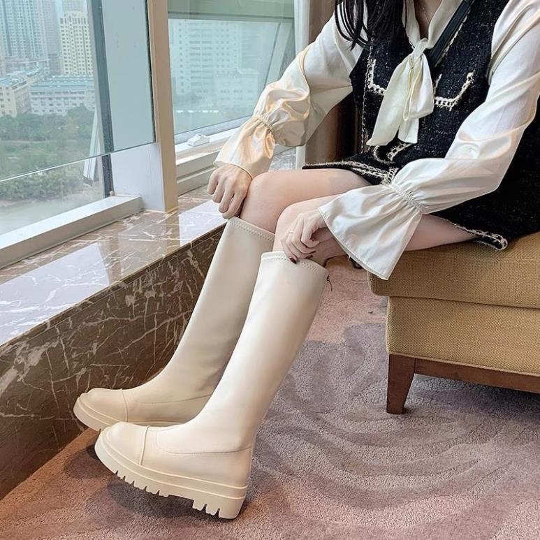 Hàng cao cấp Giày Bốt Đùi Boot Nữ Boots Ulzzang Không Dây Vân Ngang Dáng Ủng Đế Răng Cưa - UN2