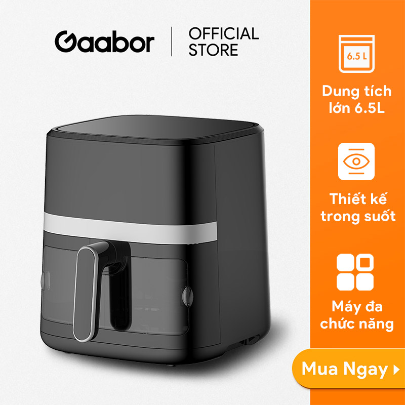 Nồi chiên không dầu cảm ứng 6.5L cửa kính Gaabor AF65T-BK01A công suất 1500W trong suốt có đèn, màn hình cảm ứng - Hàng chính hãng