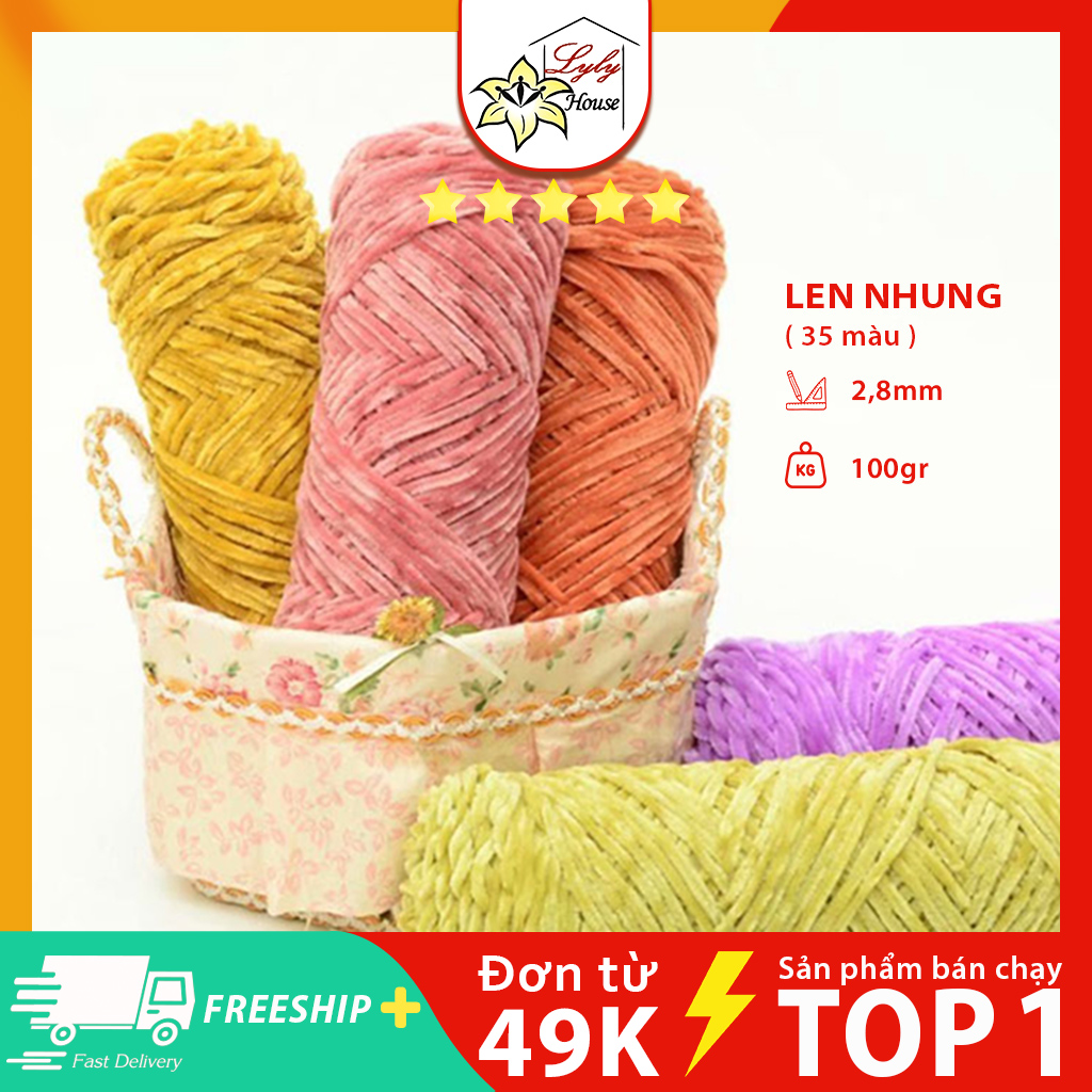 Len Sợi Đan Khăn Móc Thú Bông, Chăn Mền Mềm Mại Chất Len Nhung Chenille Mềm Mịn Cashmere 100g