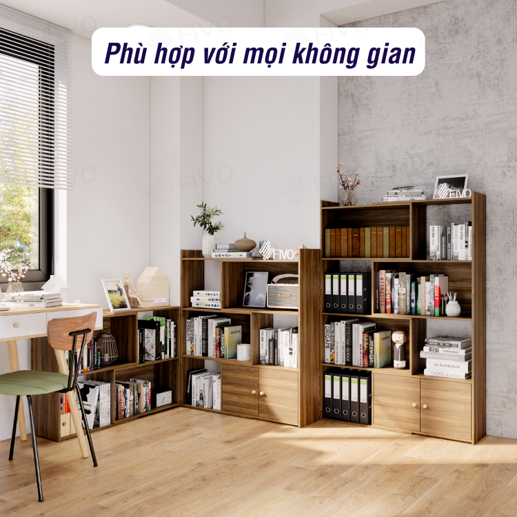 Kệ Sách Trang Trí Để Sàn FIVO FB71 Màu Nâu, Tính Năng 2IN1 Đóng Mở Tùy Thích, Nhiều Ngăn Chứa Đồ Rộng Rãi - Hàng Chính Hãng