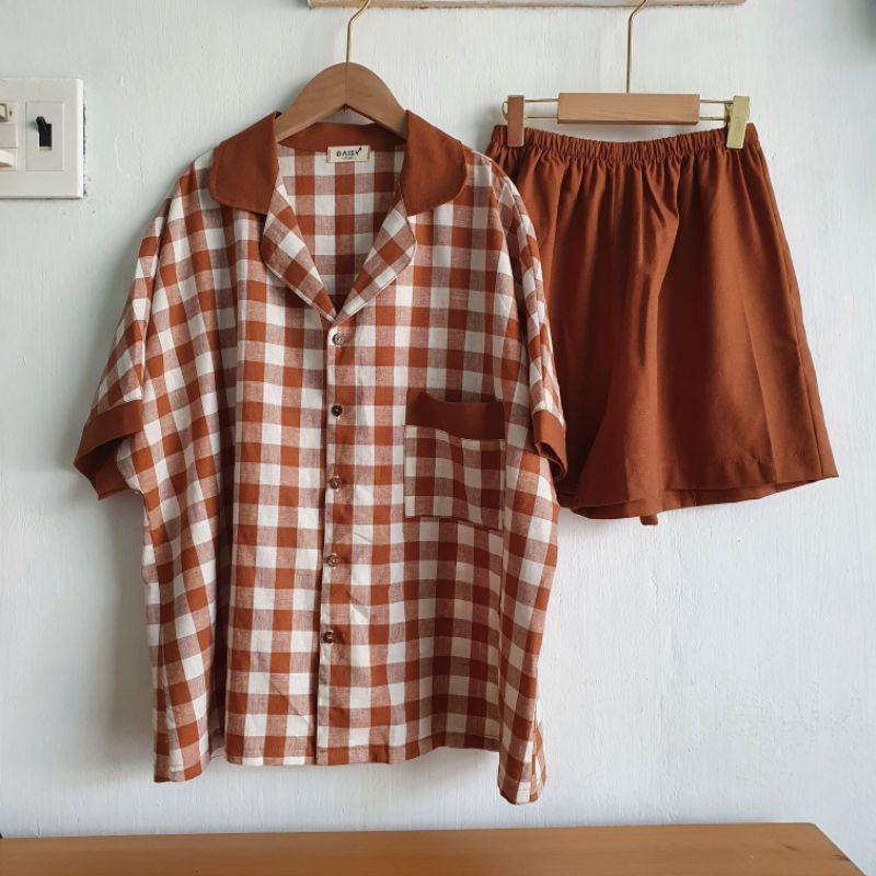 Pyjama đùi nâu form cánh dơi