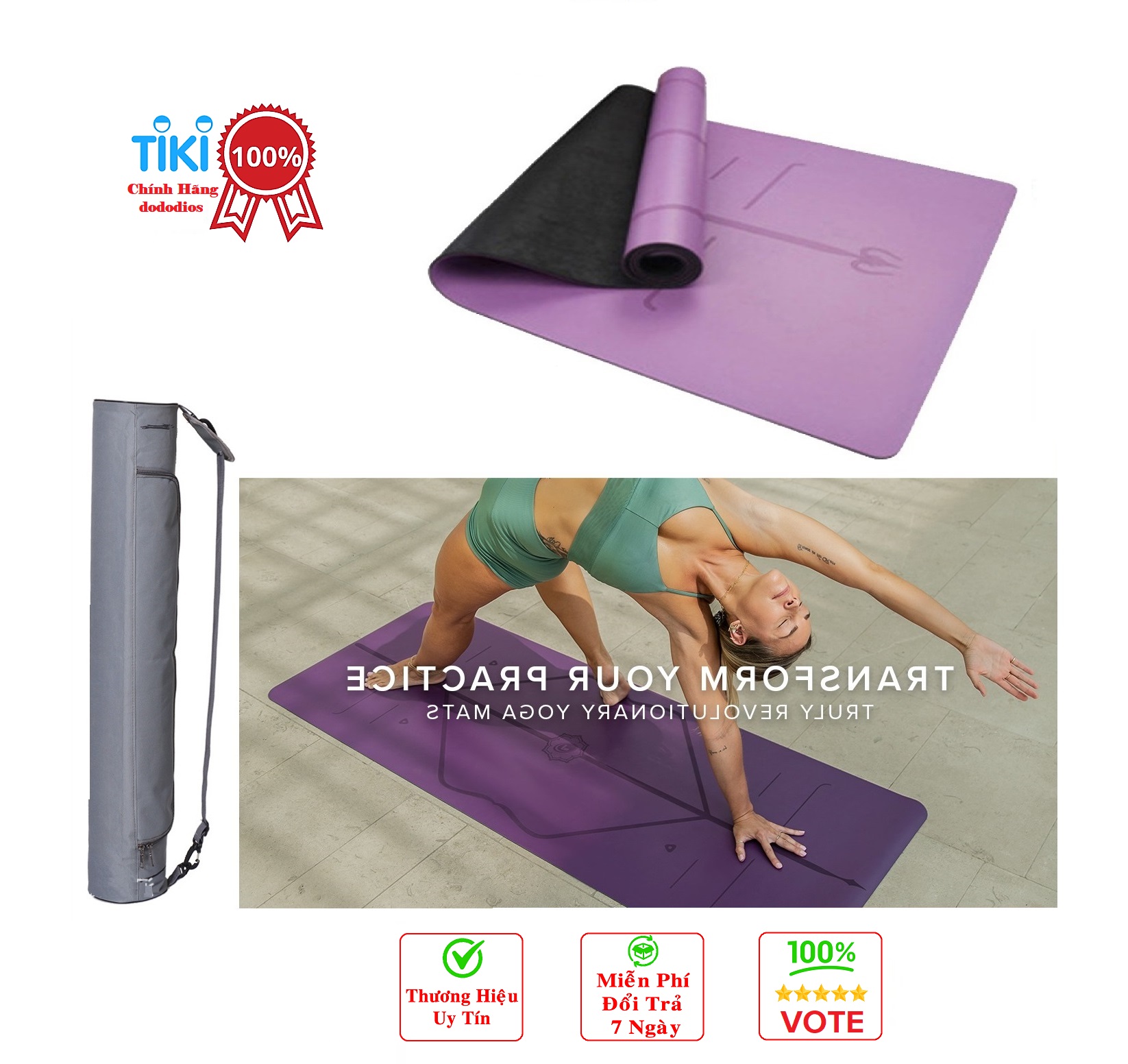 [Hàng Cao Cấp] Thảm Tập Yoga Định Tuyến Da PU Cao Cấp Chính Hãng dododios + Túi Đựng Thảm Tập Yoga + Dây Buộc Thảm Yoga Định Tuyến