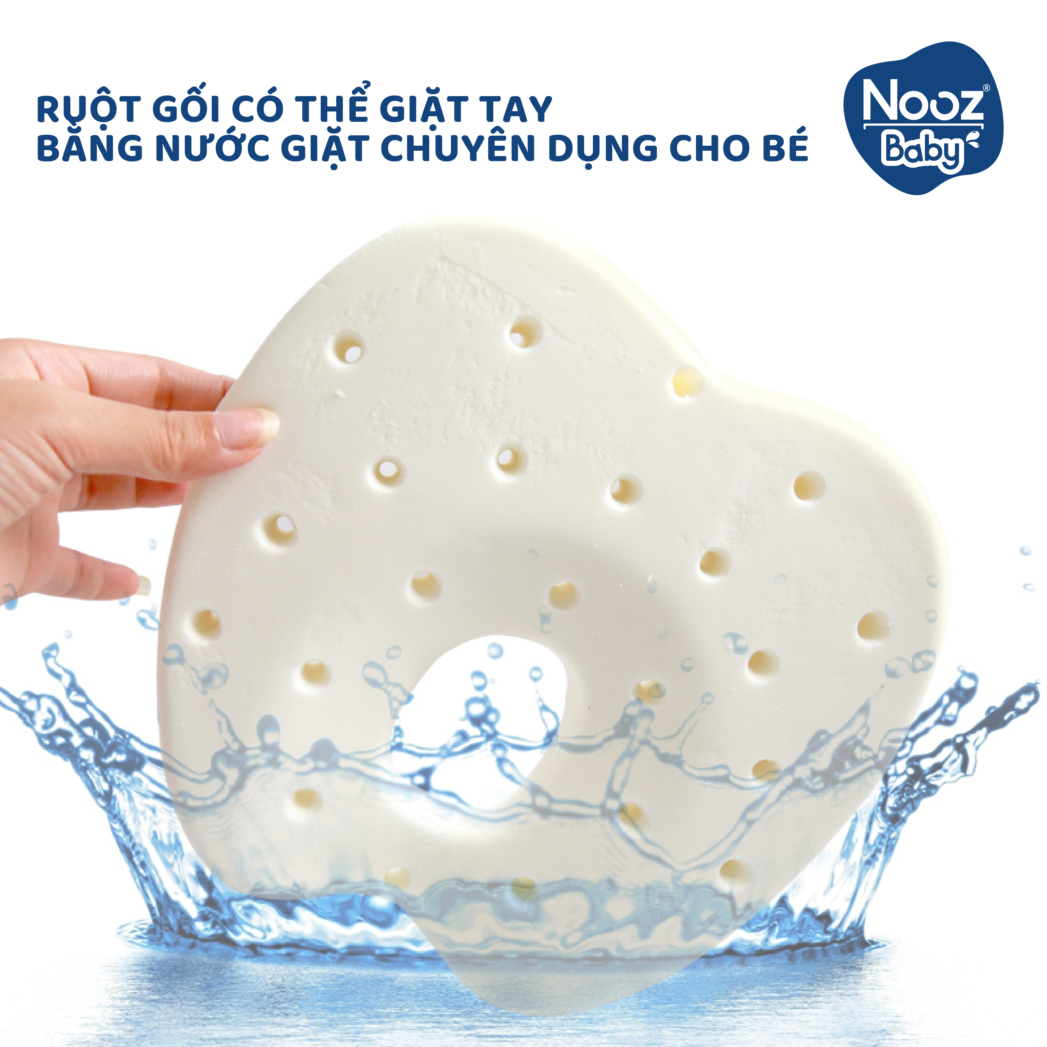 Gối Memory Foam Nooz Baby Cho Trẻ Sơ Sinh 0 -12 Tháng Tuổi - Giúp Bé Chống Gù Lưng, Bẹp, Méo Và Móp Đầu - Ruột Gối Cao Su Non Giặt Tay - Tặng Kèm 1 Vỏ Gối Cotton Rời - ( 24x22x3 cm)