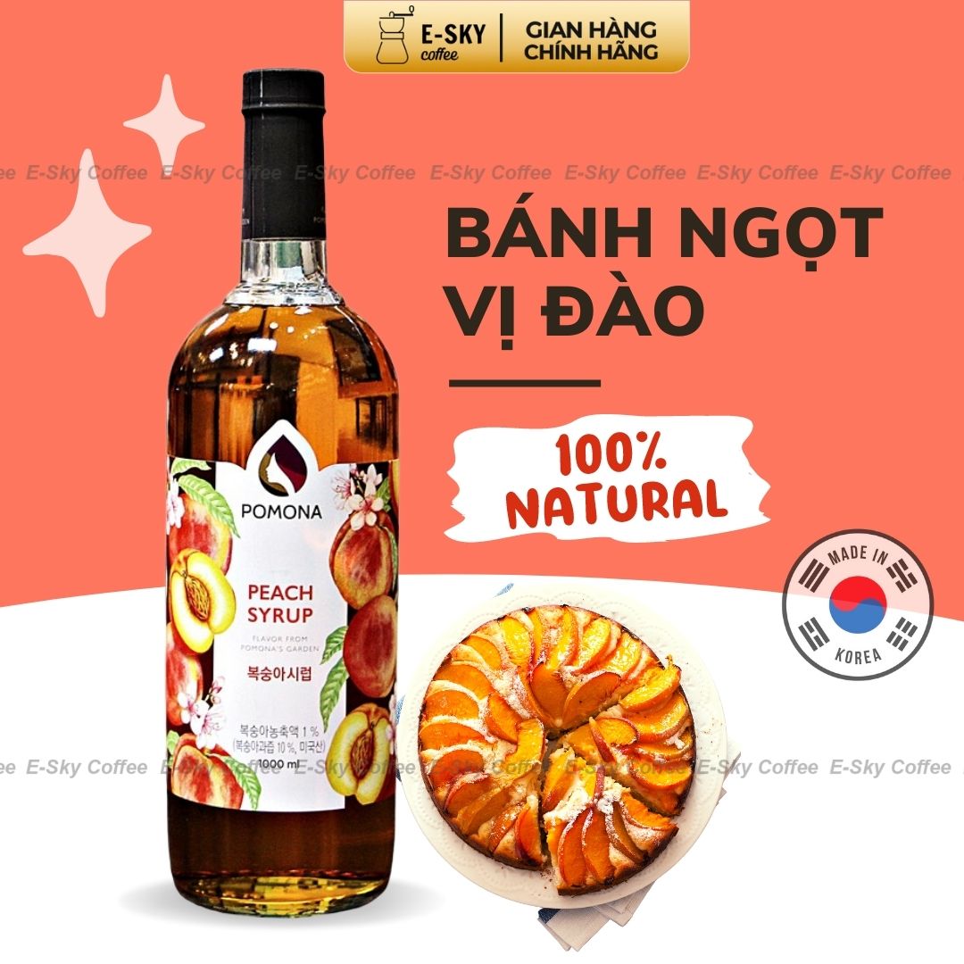 Siro Đào Pomona Peach Syrup Nguyên Liệu Pha Chế Hàn Quốc Chai Thủy Tinh