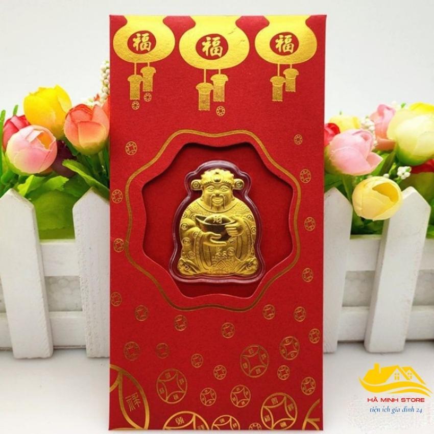 Bao lì xì thần tài mạ vàng 24k may mắn tài lộc phong bao lì xì