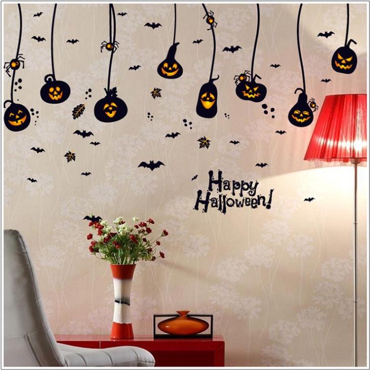 COMBO DECAL DÁN TƯỜNG - Rèm dây kết hợp Thành Phố Halloween