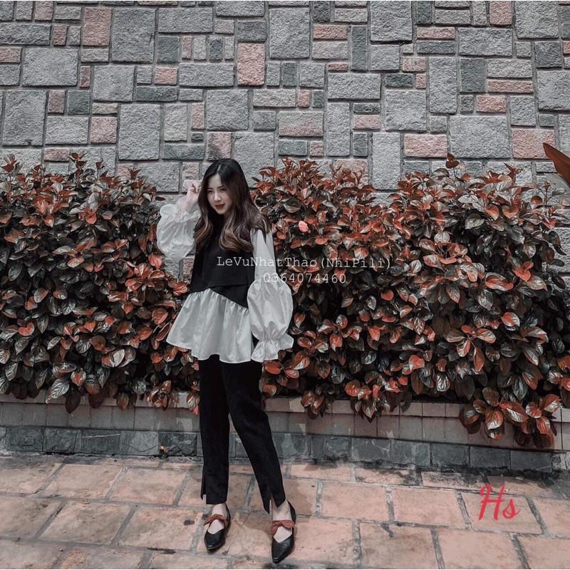 Áo phối chun tay trắng HS58