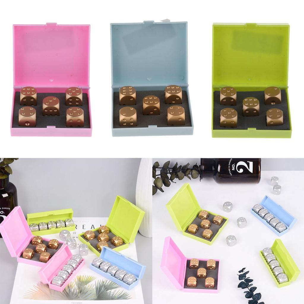 5pcs/set Gold Cube Dice Gift Role Play Games, fully aluminum alloy 6 sided spot dices with a storage box