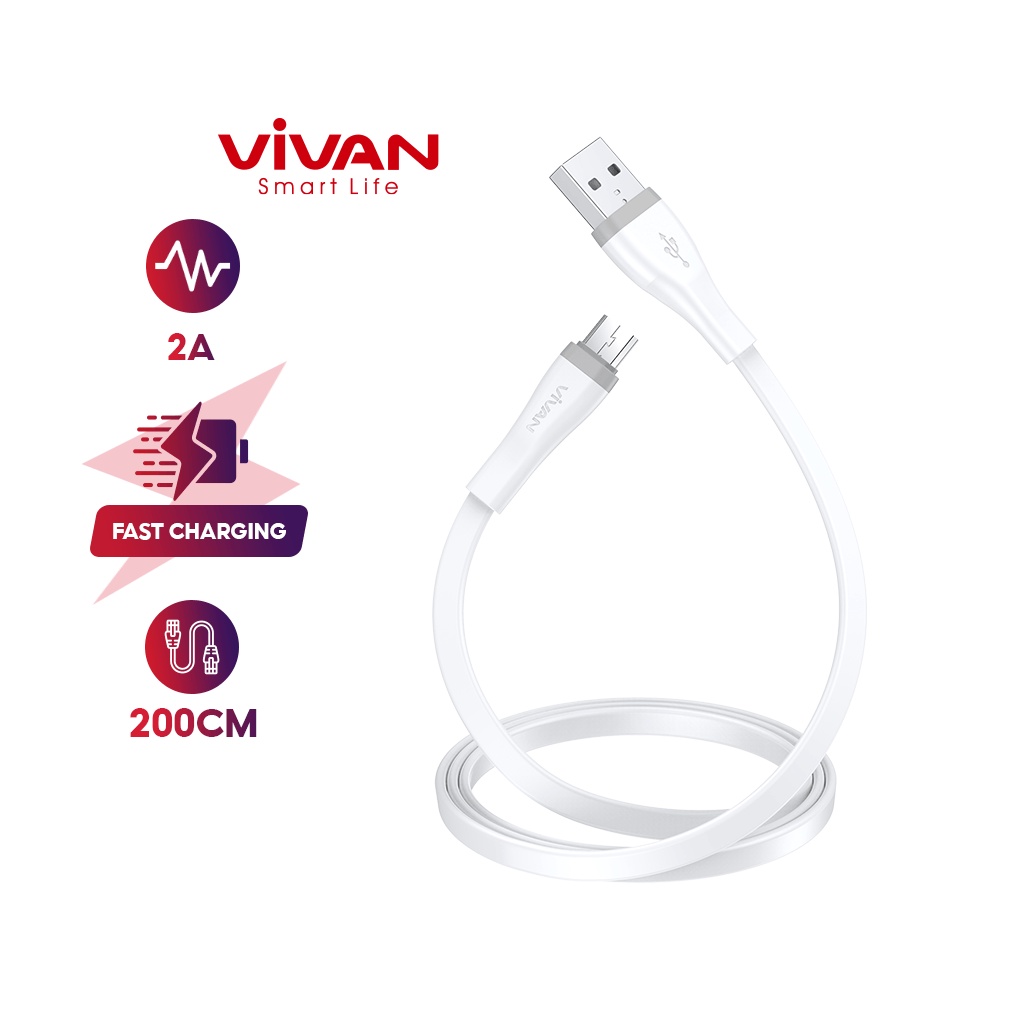 Cáp Sạc Nhanh Micro USB VIVAN SM30S/SM200S Dây Dẹt Dài 30cm/100cm - Hàng Chính Hãng