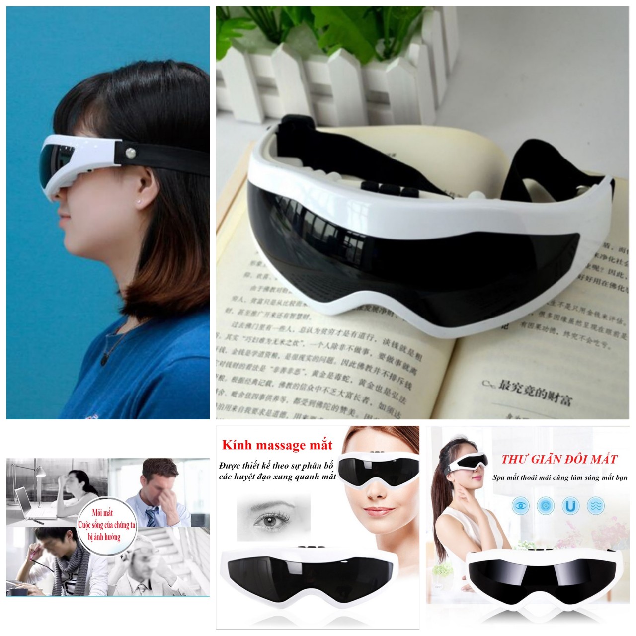 Máy massage mắt thư giãn 9 chế độ giúp giảm căng thẳng cải thiện giấc ngủ chống khô, mỏi, quầng thâm và bọng mắt mẫu mới loại tốt