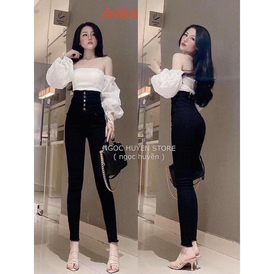 Quần jean nữ đen trơn không rách gối cao cấp co giãn 4 chiều nhiều nút,quần rin nữ AD601 NHIỀU MẪU MỚI
