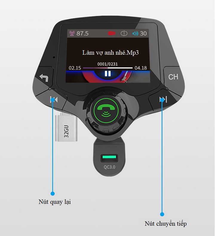 Bộ chuyển nhạc MP3 - FM trên ô tô có Bluetooth BC39