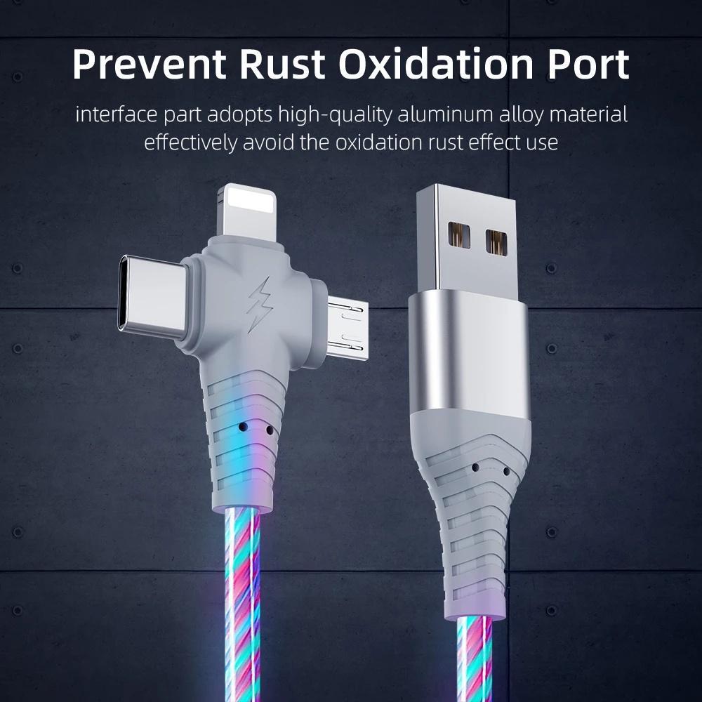 Dây Cáp Sạc Nhanh 3 Trong 1 Có Đèn LED Phát Sáng Dành Cho Điện Thoại iPhone Android