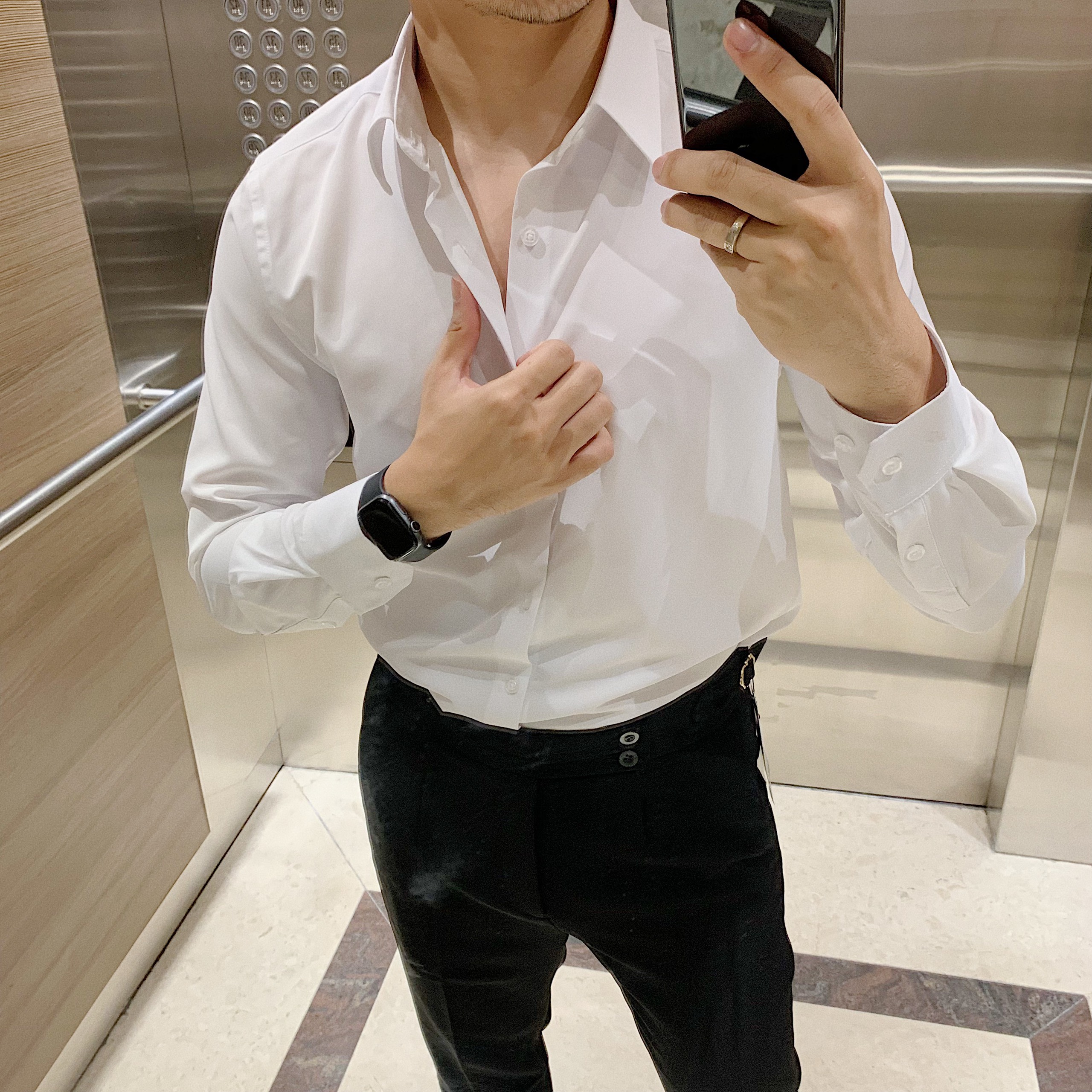 Áo sơ mi trắng tay dài nam AKUBA form slimfit tôn dáng, chất liệu Modal mềm mát, phong cách Sartorial lịch lãm 01T0038