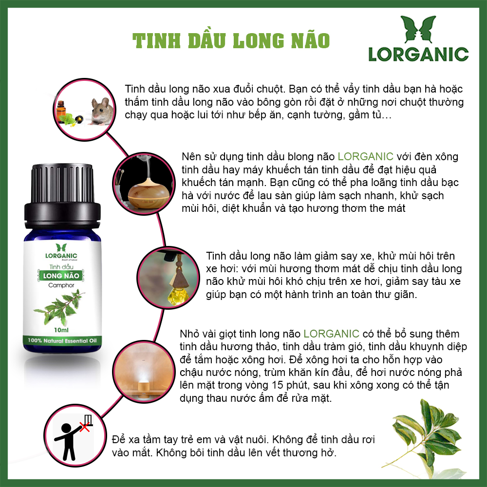 Tinh dầu long não Lorganic Camphor 50ml/ Hương thơm dịu nhẹ/ Tinh dầu thiên nhiên nguyên chất xông phòng, thư giãn tinh thần, đuổi muỗi và côn trùng, khử mùi hiệu quả/ Thích hợp dùng với đèn xông và máy khuếch tán.