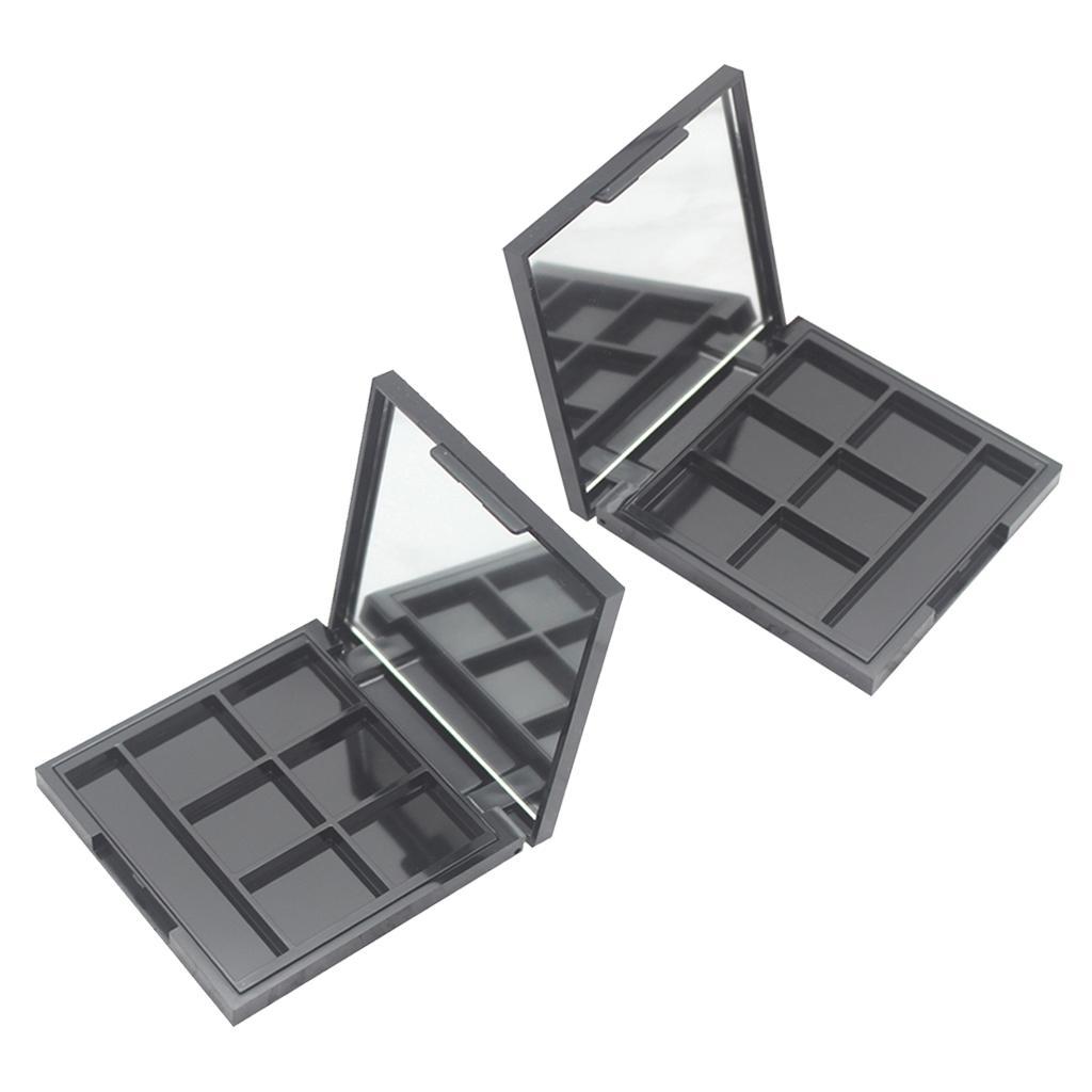 2x 6 Slots Eyeshadow Palette Portable Blush Powder Foundation Case w/ Mirror