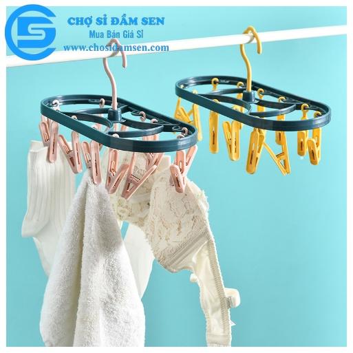 Móc treo Vớ nhựa xoay 360 độ kèm 12 móc chống gió, Móc phơi đồ lót, quần áo đa năng G269-Moctreovo-Ovan