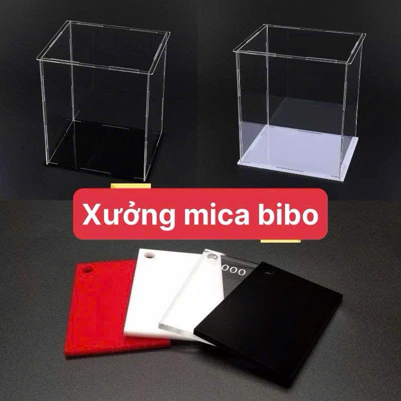 200 size, Dày 3mm , Cao 40,45,50cm, Hộp mica trưng bày thiết kế theo yêu cầu - Đế Trắng sữa
