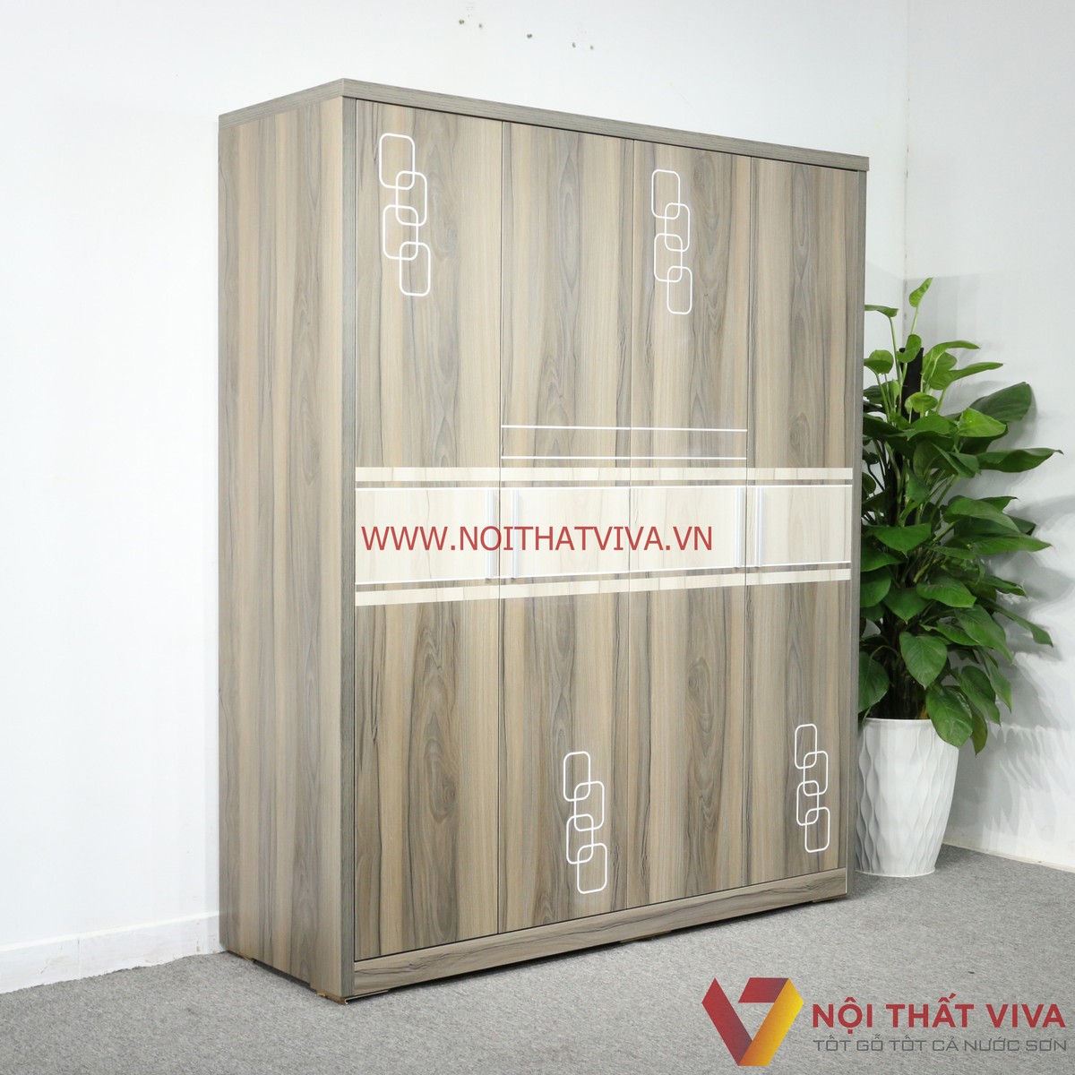 Tủ Quần Áo 4 Cánh Gỗ MDF Màu Nết Chạy Chỉ Chạm Họa Tiết Tinh Xảo Đẹp