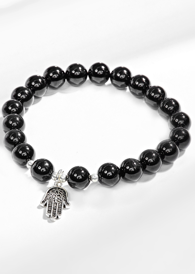 Vòng Tay Đá Obsidian Phối Bàn Tay Hamsa Bạc Ngọc Quý Gemstones