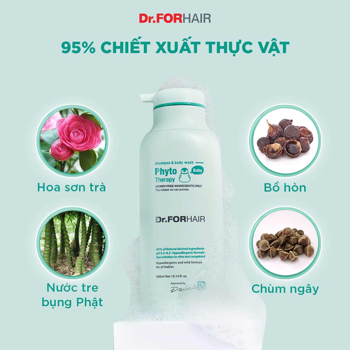 Combo gội cho mẹ và tắm gội cho bé chiết xuất từ thực vật Dr.FORHAIR Folligen Original Shampoo 300ml x Phyto Therapy Baby Shampoo & Body Wash 300ml