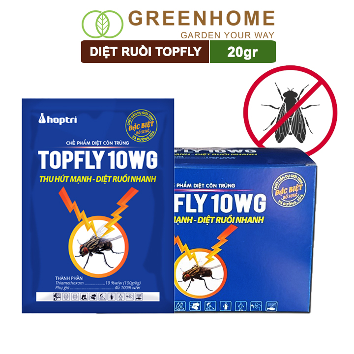 Thuốc diệt ruồi Topfly 10wg , gói 20gr, thu hút manh, diệt ruồi nhanh, hiệu quả, an toàn, tiết kiệm |Greenhome