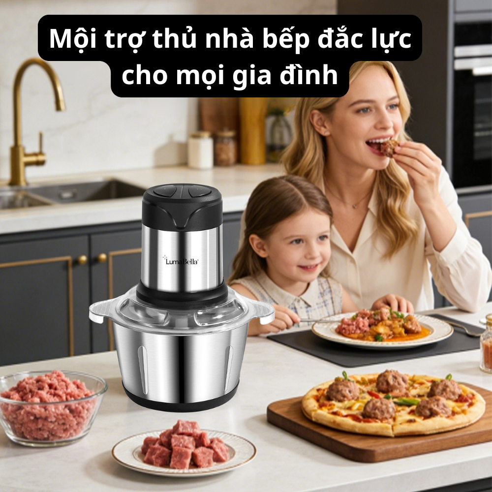 Máy xay thịt, máy xay sinh tố, xay đa năng Lumabella B-5002, công suất lớn 500W,cối 2L loại Inox304 - HÀNG CHÍNH HÃNG