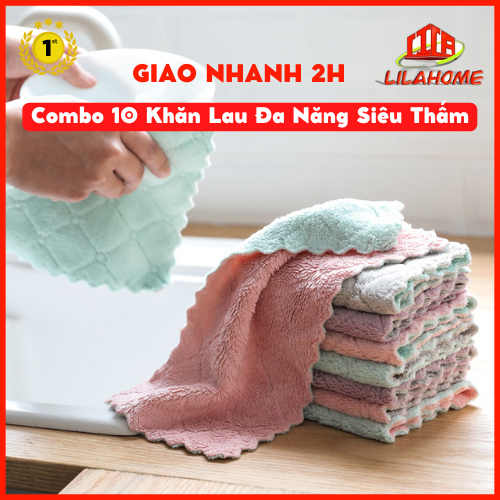 Combo 10 Khăn Lau Nhà Bếp Đa Năng 2 Mặt Siêu Thấm-Hàng Chính Hãng (Giao Màu Ngẫu Nhiên