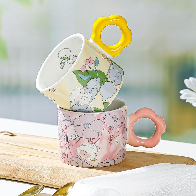 Phong cách mới nhất sáng tạo dễ thương in cốc gốm phim hoạt hình nhà cô gái mệnh giá cốc cà phê cốc nước hoa hoa tulip cốc