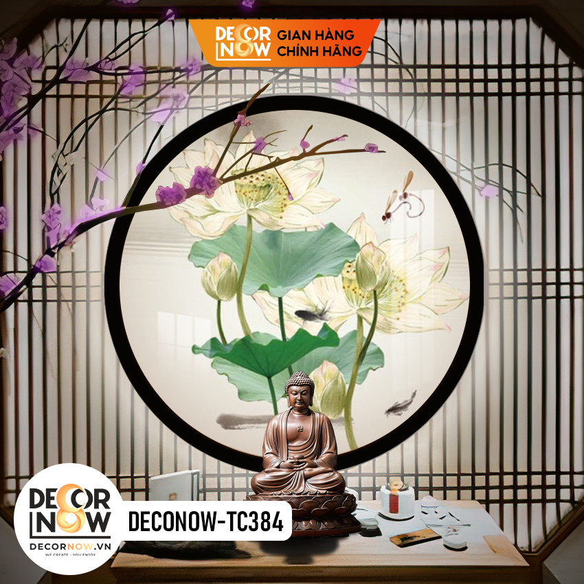 Đèn Hào Quang Phật DECORNOW, Tranh Trúc Chỉ Tròn Hiện Đại Hoa Sen, Trang Trí Ban Thờ Mẹ Quan Âm, Các Vị Phật 20,30,40 cm