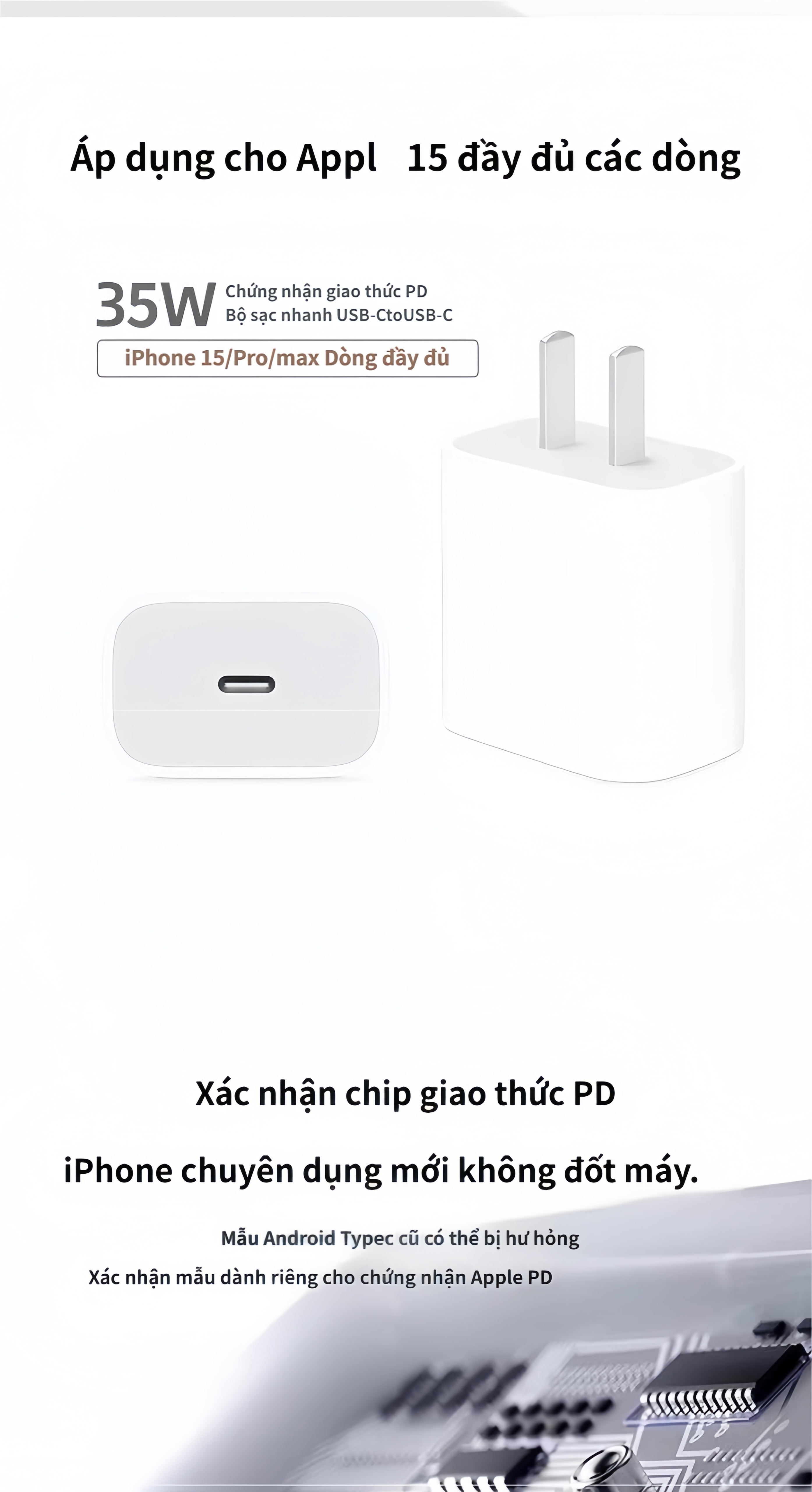 Bộ dây và củ sạc nhanh 35w type C dùng cho IP 17, 16, 15, Galaxy Note10 Plus, S20 Ultra và các dòng điện thoại dùng chung cổng Type C - Hàng nhập khẩu