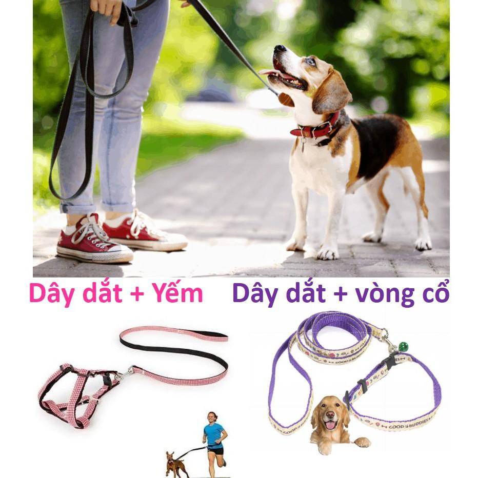 Dây dắt chó, dây dắt mèo loại vải dày 2 lớp (Kèm vòng cổ và kèm yếm) dây xích chó mèo