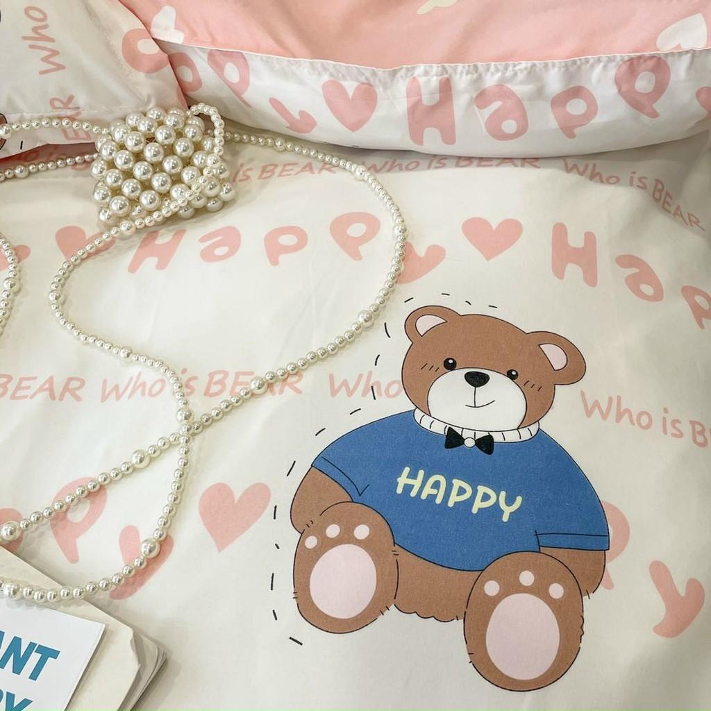 Bộ Chăn Ga Gối Cotton Poly - Gấu Happy