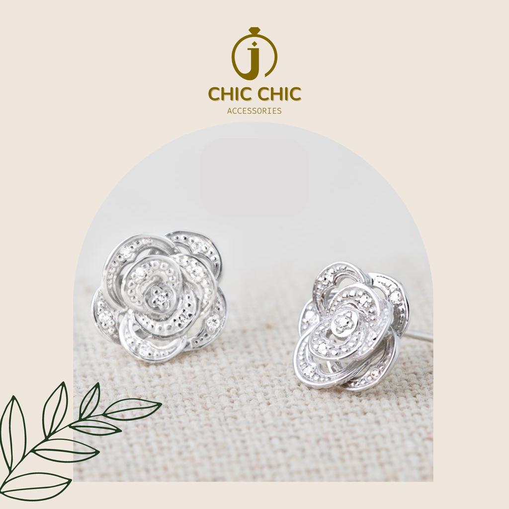 Bông tai Nữ Đính Đá Zircon Hình Hoa Trà Phong Cách Pháp | Bông tai Chic Chic A14