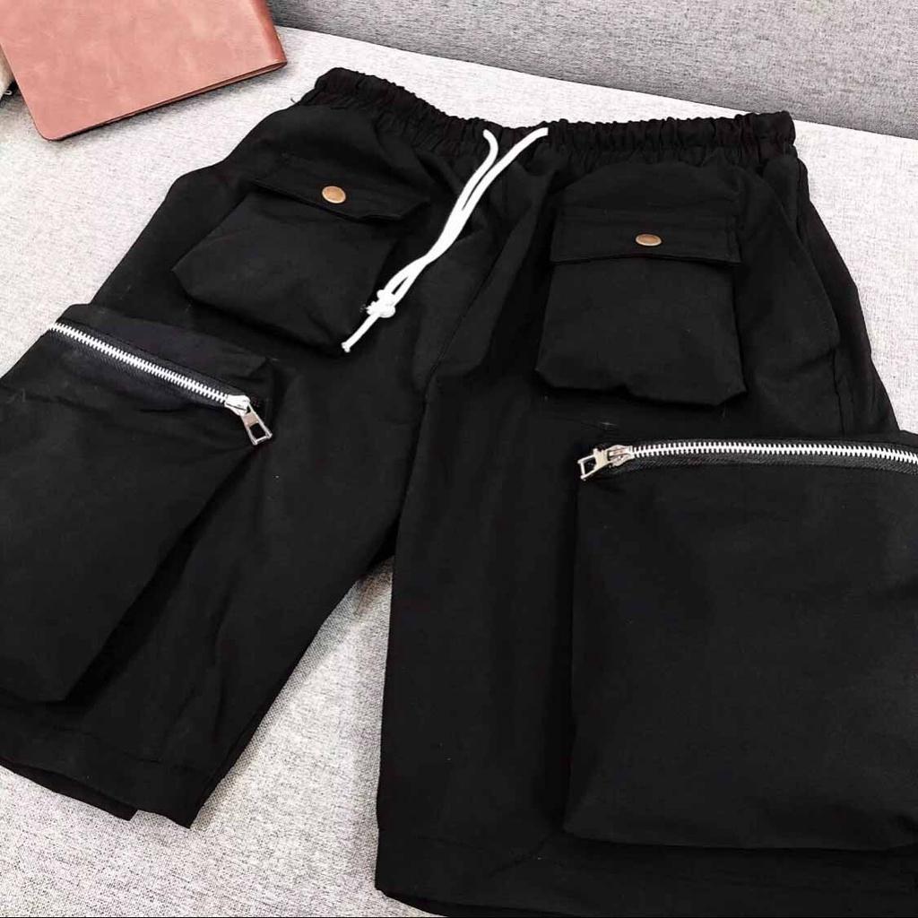 Quần Short khóa cài ngang chất liệu kaki phong cách nam - Sọt Lững Kiểu Dáng Thể Thao Unisex một Màu Đen, 01x
