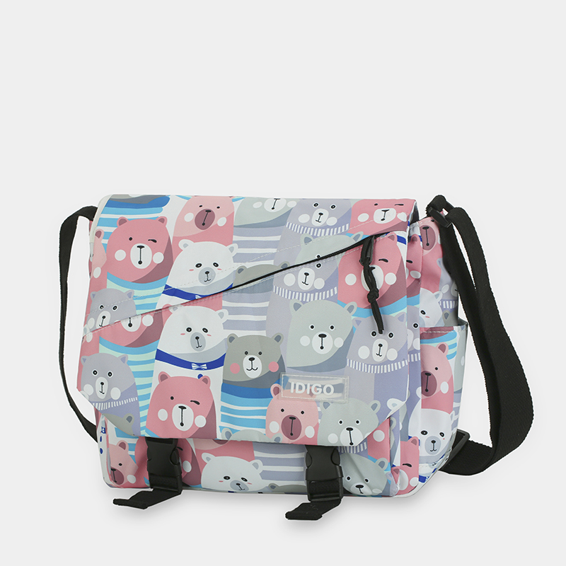 Túi đeo chéo đi học đựng vừa A4, túi đeo vai nữ du lịch vải Polyester hoạ tiết hoạt hình dễ thương IDIGO FF6-2012