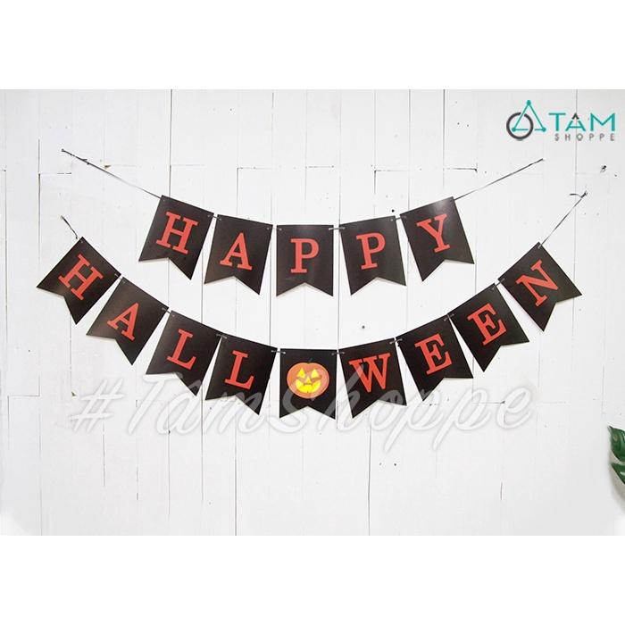 Dây chữ Happy Halloween bằng giấy tông Đen Cam HLW-CHU-04