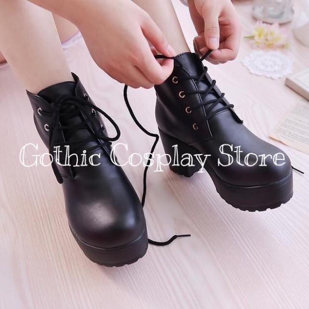 Giày Boot cổ cao Cosplay đế 7cm 2 màu trắng, đen