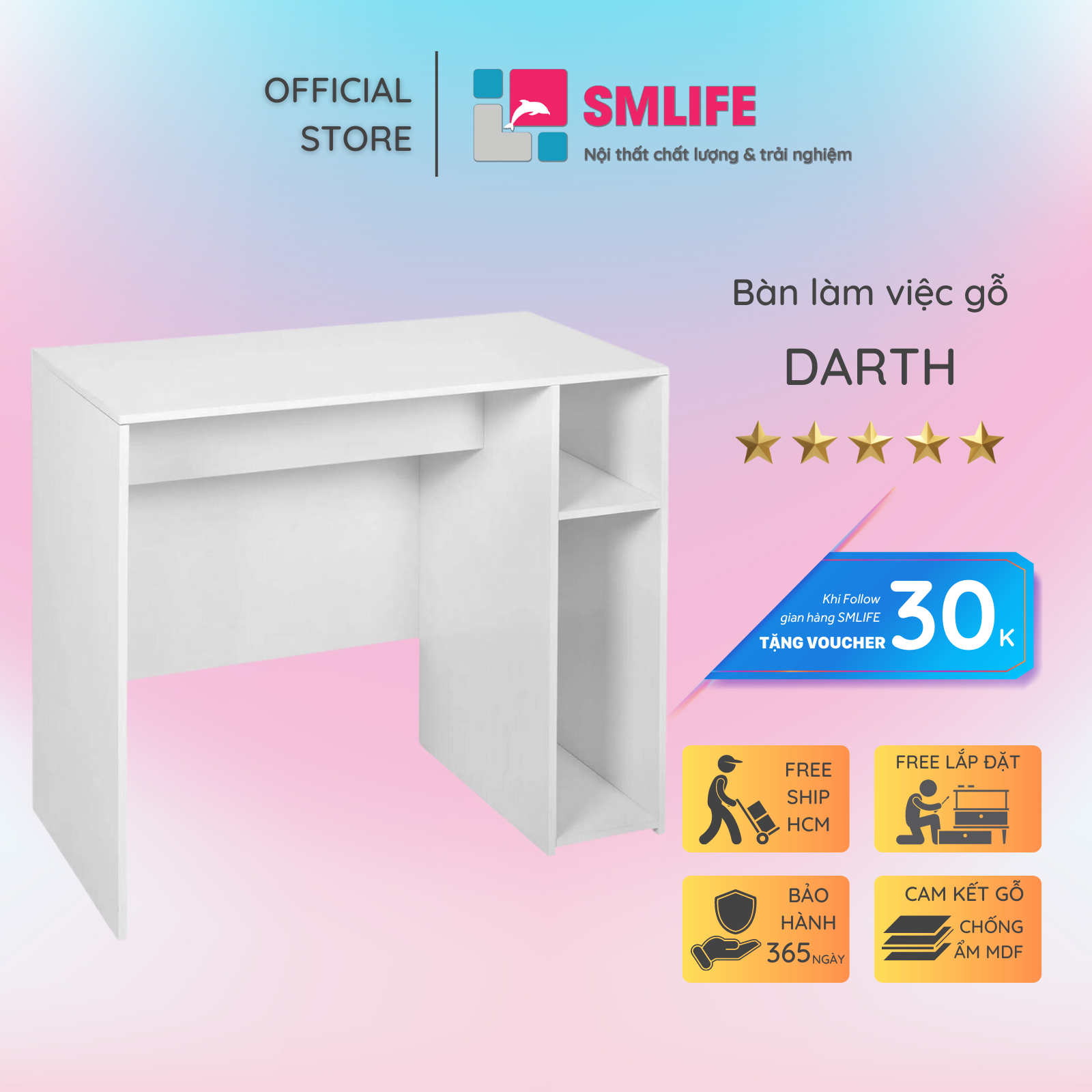 Bàn làm việc, bàn học gỗ hiện đại SMLIFE Darth | Gỗ MDF dày 17mm chống ẩm | D80xR45xC75cm