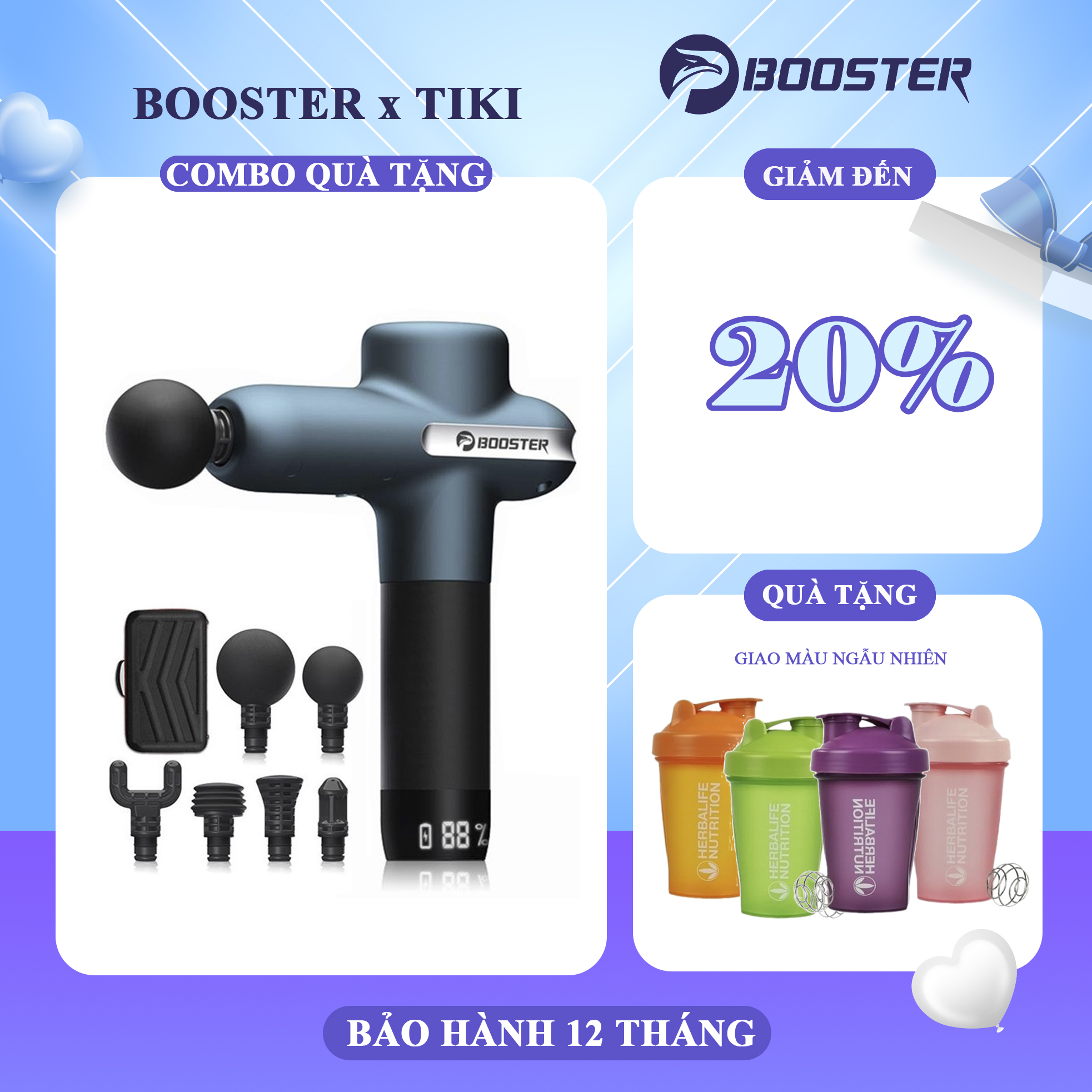 Máy Massage BOOSTER U1 thế hệ mới, Máy massage gun giảm đau mỏi toàn thân 8 Cấp độ , 6 Đầu Massage chuyên sâu - Công Suất 125W