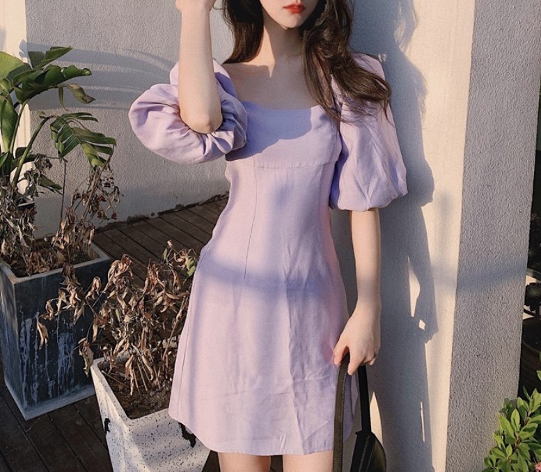 Đầm tím tay phồng D19