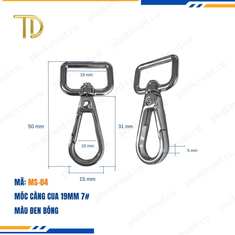 Móc càng cua túi xách,móc khóa càng cua túi xách,móc chó túi xách 19mm Mạ điện bền 5-8 năm
